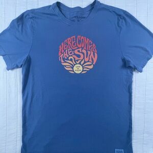Life is Good Here Comes the Sun Men's Blue Graphic T-Shirt Medium